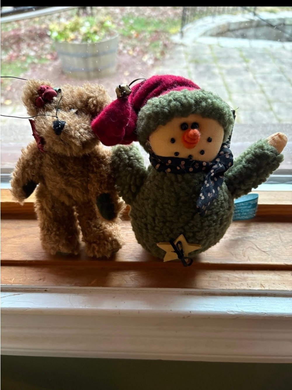 Set of 2 Vintage Boyds Plush Ornaments Bear and Country Snowman Cottagecore